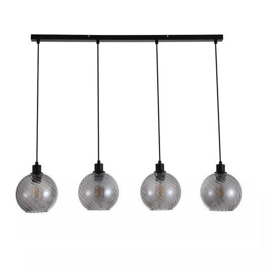 Black Modern 4 Light Pendant Bar with Smoked Glass Shades 110cm