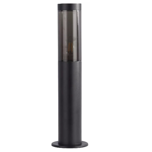 Black and Smoked Outdoor Modern Cylinder Pedestal Post Light 450mm IP44