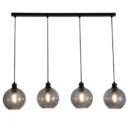 Black Modern 4 Light Pendant Bar with Smoked Glass Shades 110cm