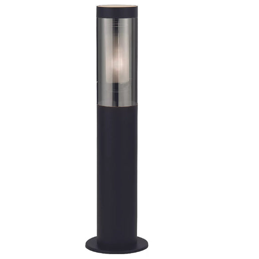 Black and Smoked Outdoor Modern Cylinder Pedestal Post Light 450mm IP44