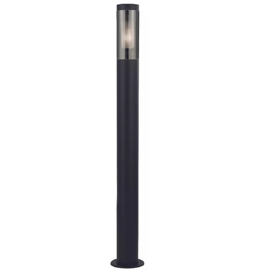 Matt Black and Smoked Outdoor Modern Cylinder Post Light 90cm IP44