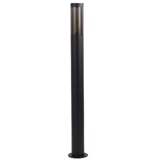 Matt Black and Smoked Outdoor Modern Cylinder Post Light 90cm IP44